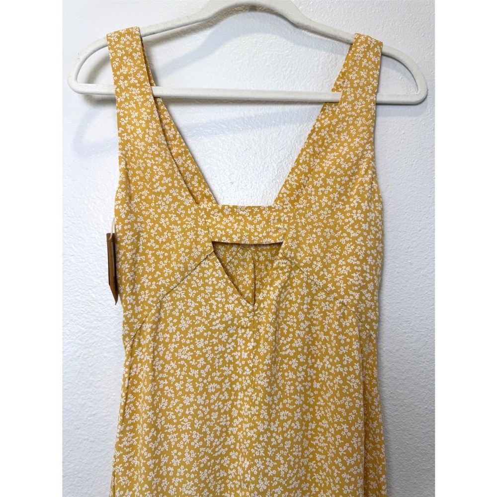 NWT Whimsy + Row Ella Dress Mustard Yellow Floral V-Neck Cutout Back Midi XS - Picture 6 of 12